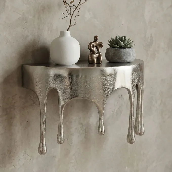 Wandregal Aluminium Silber Tropfen Optik Hängeregal Schweberegal Wandboard Drops