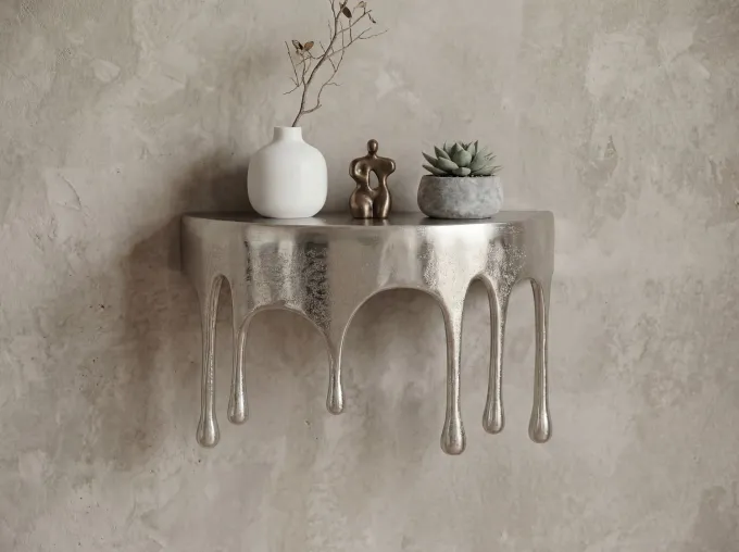 Wandregal Aluminium Silber Tropfen Optik Hängeregal Schweberegal Wandboard Drops