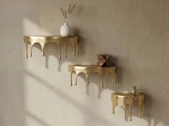Wandregal 3er Set Aluminium Gold Tropfen Optik Hängeregal Schweberegal Wandboard