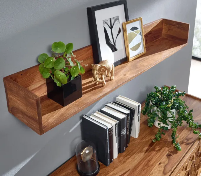 Wandregal FineBuy Hängeregal Holz Massiv 120x15x20 cm Regal Groß Schwebend