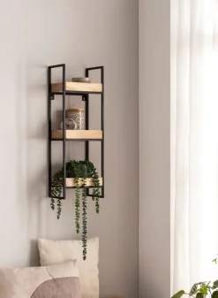 Wandregal FineBuy Hängeregal 27x77x18 cm Massivholz Metall Regal Industrial