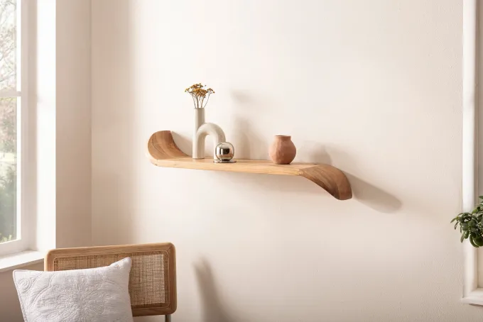 Wandregal Mango Massivholz modern Hängeregal Holz Handgefertigt geschwungen