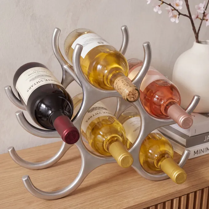 Weinregal Flammen 24cm Alu silber für 6 Flaschen Flaschenhalter Flaschenregal